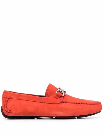 Ferragamo Parigi Suede Driving Moccasins In Candy Apple Red