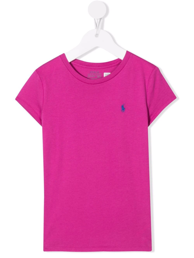 Polo Ralph Lauren Kids' Logo-embroidered Short-sleeve T-shirt In Pink