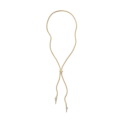 Nak Armstrong Ruched Bolo Necklace With Tapered Baguette Diamonds In Yellow Gold,white Diamonds