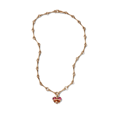Nak Armstrong Large Strap Heart Pendant Necklace In Rose Gold,rubellite,fire Opal