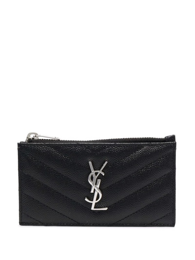 Saint Laurent Logo-plaque Quilted Wallet In Schwarz