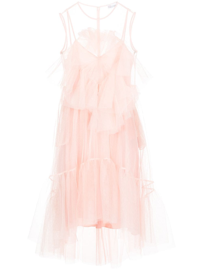 Red Valentino Redvalentino Ruched Sleeveless Tulle Midi Dress In Blush Pink