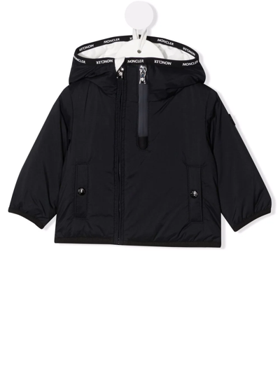 Moncler Babies' Half Zip Hooded Jacket In Blue