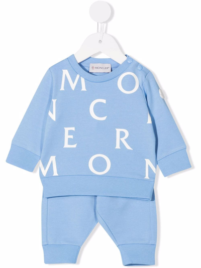 Moncler Babies' Logo Print Tracksuit Set In Blue
