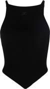Courrèges Mesh Tips Ribbed-knitted Tank Top In Black