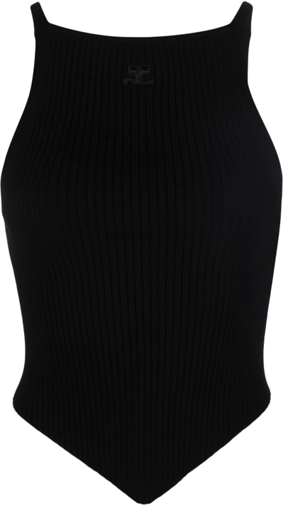 Courrèges Ribbed-knit Tank Top In Negro