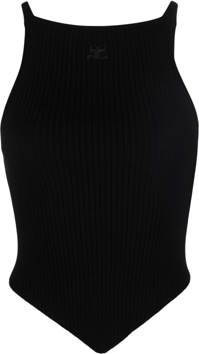 Courrèges Mesh Tips Ribbed-knitted Tank Top In Black