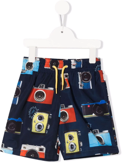 Paul Smith Junior Kids' Blue Boy Swimsuit With Multicolor Print In Black
