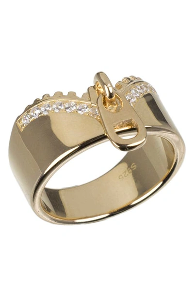 Cz By Kenneth Jay Lane Pavé Cz Zipper Ring In Clear/gold