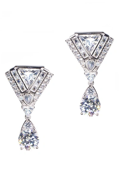 Cz By Kenneth Jay Lane Multi Cz Vintage Drop Earrings In Clear/silver