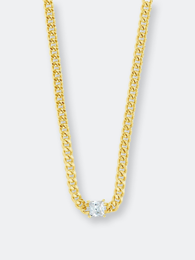 Sterling Forever Curb Chain Necklace With Stationed Cubic Zirconia In Gold