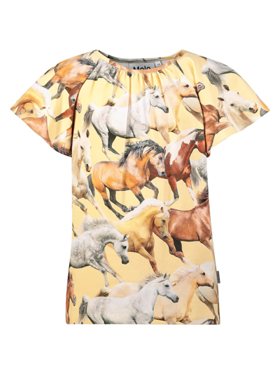 Molo Kids' Yellow T-shirt For Girl With Horses
