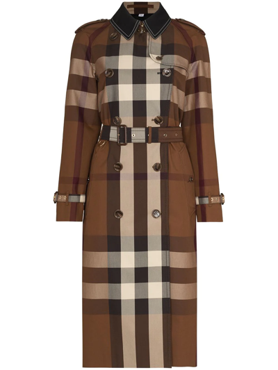 Burberry Waterloo Check-print Double-breasted Trench Coat In Brown,black,beige