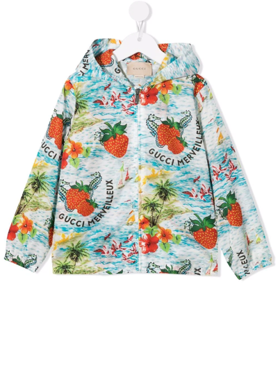 Gucci Kids' Strawberry-print Logo Jacket