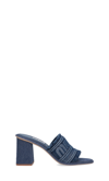Miu Miu Frayed Denim Logo Mule Sandals
