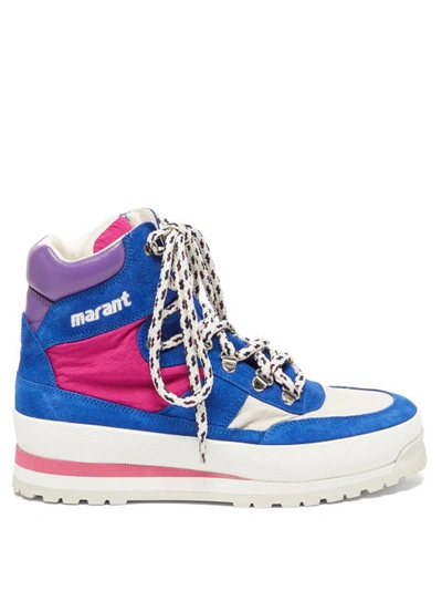 Isabel Marant Bannry Leather High-top Flatform Trainers In Blue