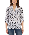 Bcx Juniors' Floral-print Collared Shirt In White/black Floral