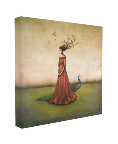 Stupell Industries Beauty And Birds In Her Hair Woman And Peacock Illustration Stretched Canvas Wall Art, 36" X 36" In Multi-color
