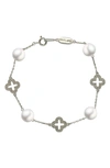 SUZY LEVIAN SUZY LEVIAN STERLING SILVER WITH ELEGANCE & SUBTLETY CZ & 8MM WHITE CULTURED FRESHWATER PEARL BRACEL
