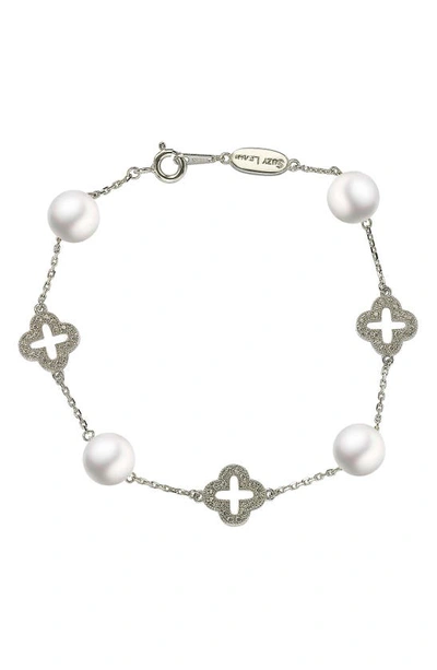 Suzy Levian Sterling Silver With Elegance & Subtlety Cz & 8mm White Cultured Freshwater Pearl Bracel