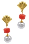 Adornia Spring 2022 14k Yellow Gold Vermeil Imitation Pearl And Shell Drop Earrings In White
