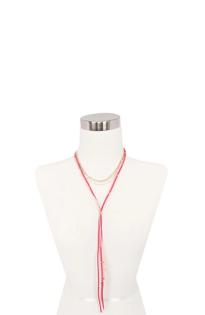 Olivia Welles Layered Chain And Suede Lariat Necklace In Gold / Pink