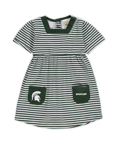 Little King Apparel Babies' Girls Toddler Green Michigan State Spartans Striped Dress With Pockets
