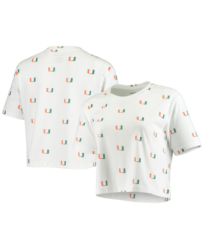 Boxercraft Women's White Miami Hurricanes Cropped Allover Print T-shirt
