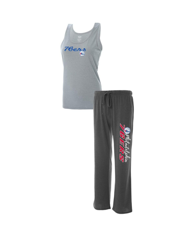 Concepts Sport Women's Heathered Gray, Heathered Charcoal Philadelphia 76ers Plus Size Tank Top And Pants Sleep Set In Heathered Gray/heathered Charcoal
