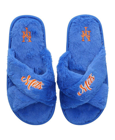 Foco Women's  New York Mets Script Cross Slide Slippers In Blue