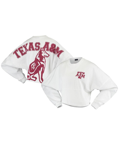 Spirit Jersey Women's White Texas A M Aggies Raw Hem Cropped  Long Sleeve T-shirt