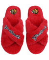 FOCO WOMEN'S FOCO CHICAGO BLACKHAWKS SCRIPT CROSS SLIDE SLIPPERS