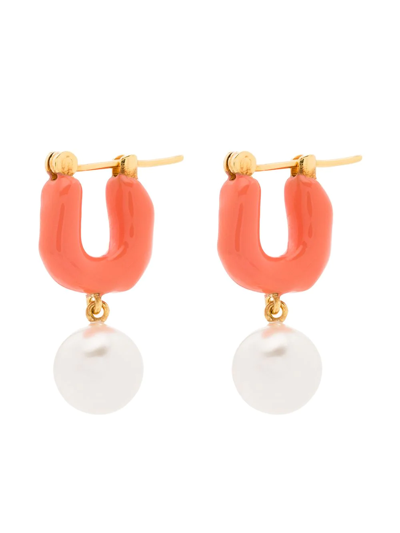 Joanna Laura Constantine Gold Tone Waves Mini Hoop Earrings In Orange