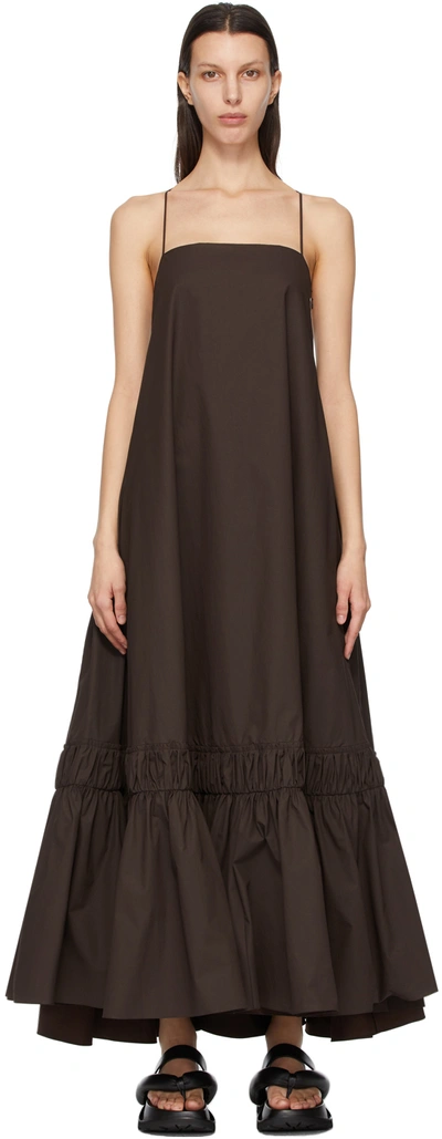 Jil Sander Ruffled Cotton-poplin Maxi Dress In Brown