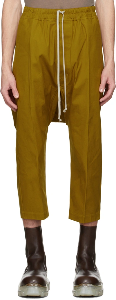 Rick Owens Yellow Cropped Drawstring Trousers In 72 Sulphate