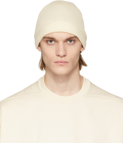 Rick Owens Off-white Wool Ribbed Beanie In 21 Natural