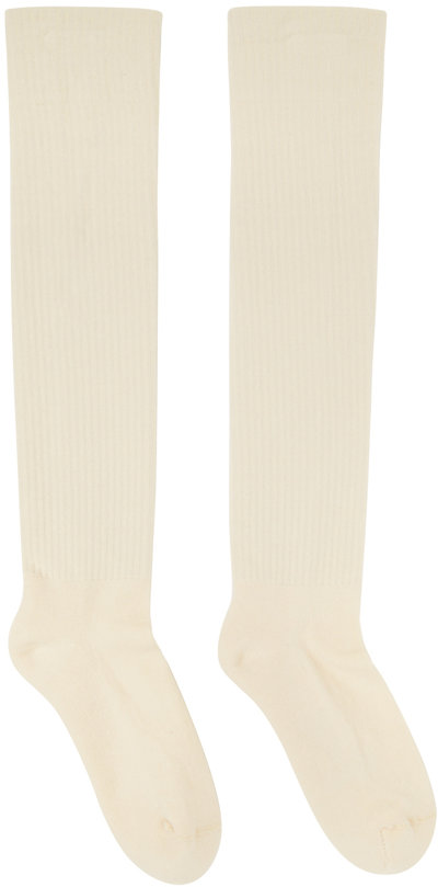 Rick Owens Off-white Cotton Knee-high Socks In 2109 Natural/black