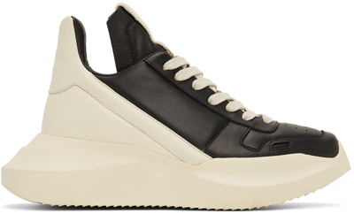 Rick Owens Black And White Leather Sneakers In Milk