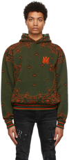 Amiri Bandana-jacquard Cotton And Cashmere-blend Hoodie In Green Orange