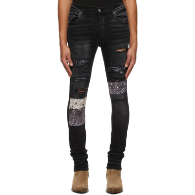 Amiri Bandana Art Patch Thrasher Ripped Skinny Jeans In Black