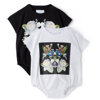 BURBERRY BABY TWO-PACK WHITE & BLACK FLORAL BODYSUIT SET
