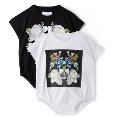 Burberry Babies' Montage And Floral-print Two-piece Bodysuit Set In White