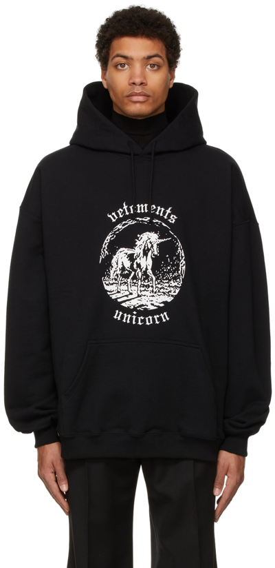 Vetements Unicorn Logo Cotton Blend Hoodie In Black,white