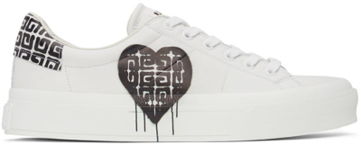 Givenchy City Sport Graffiti Logo Leather Sneakers In White