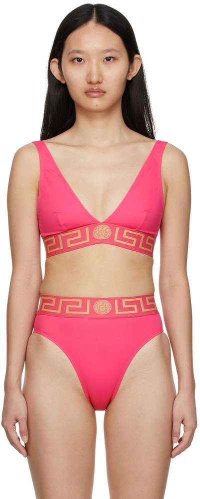 Versace Pink Greca Border Bikini Briefs In Fuxia