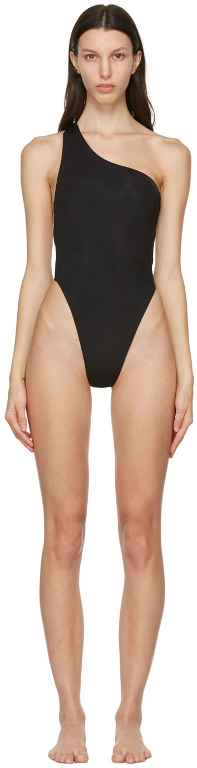 Louisa Ballou Plunge One-shoulder Swimsuit In Black