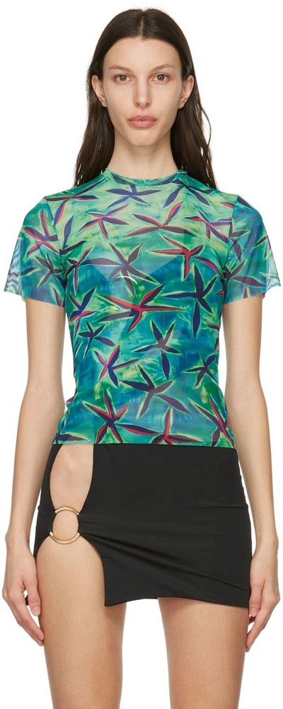 Louisa Ballou Starfish-print Sheer-design T-shirt In Green
