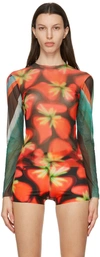 Louisa Ballou Multicolor Long Sleeve Mesh Top In Birds Of Paradis/pin
