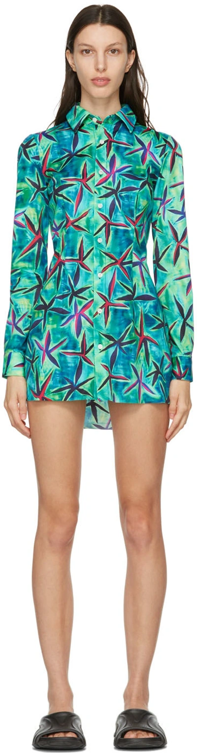 Louisa Ballou Ssense Exclusive Green & Blue Button Down Shirt Dress In Starfish