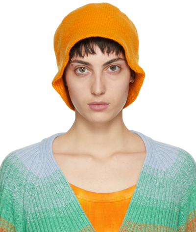 The Elder Statesman Orange Crochet Bucket Hat In Mandarin